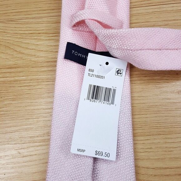 TOMMY HILFIGER Mens Neck Tie Pink Textured Cotton Blend Knit Classic Pointed - Picture 4 of 6